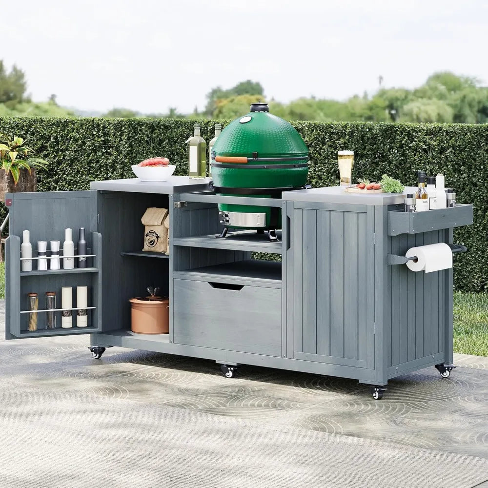 Outdoor Kitchen Island for Big Green Egg Grills, 66.5"  with Stainless Steel Top,