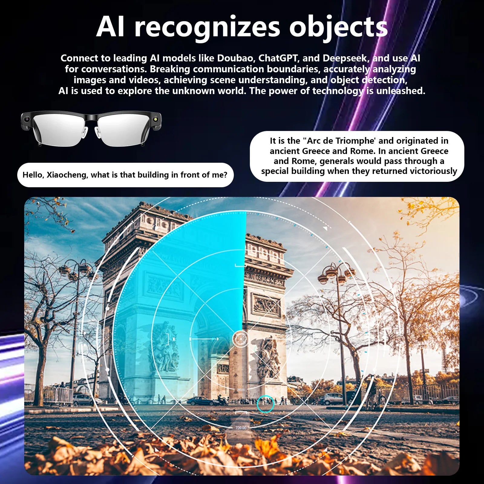 Smart AI Glasses with ChatGPT, 8MP Camera, 1200P Video Recording, Real-Time Translation, Voice Assistant, Bluetooth and WiFi