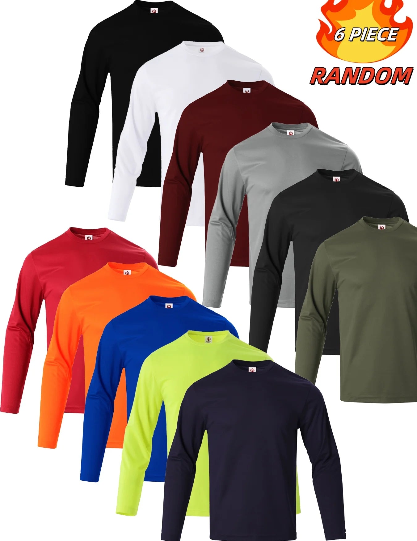 6-piece men's quick drying long sleeved T-shirt moisture wicking casual and breathable