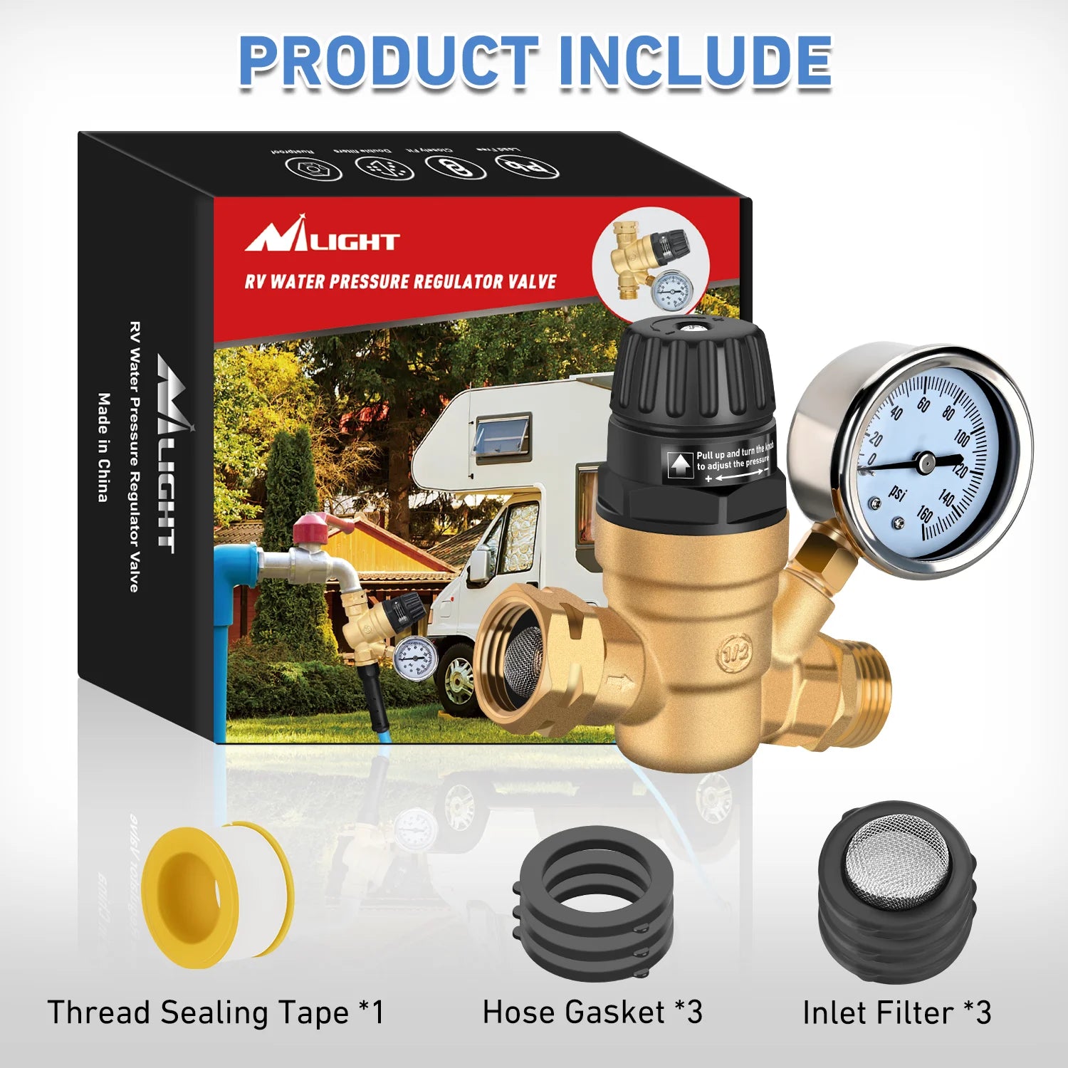RV adjustable Water Pressure Regulator for RV Camper