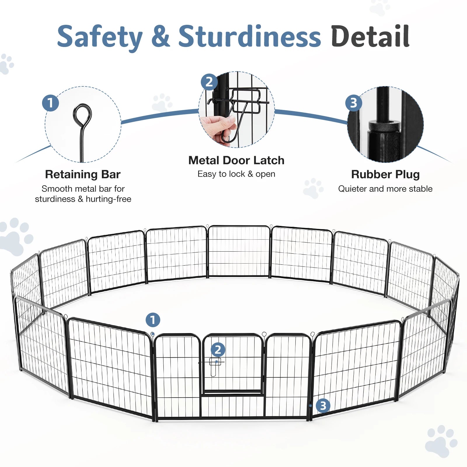 16 Panels Dog Fence Metal 24 Inch to 32 Inch Foldable for Large Dogs