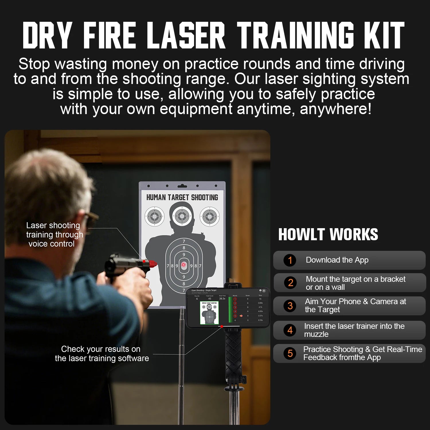 Laser Training System - Home Dry Fire Practice Save Ammo Cost for 9mm/38SPL.