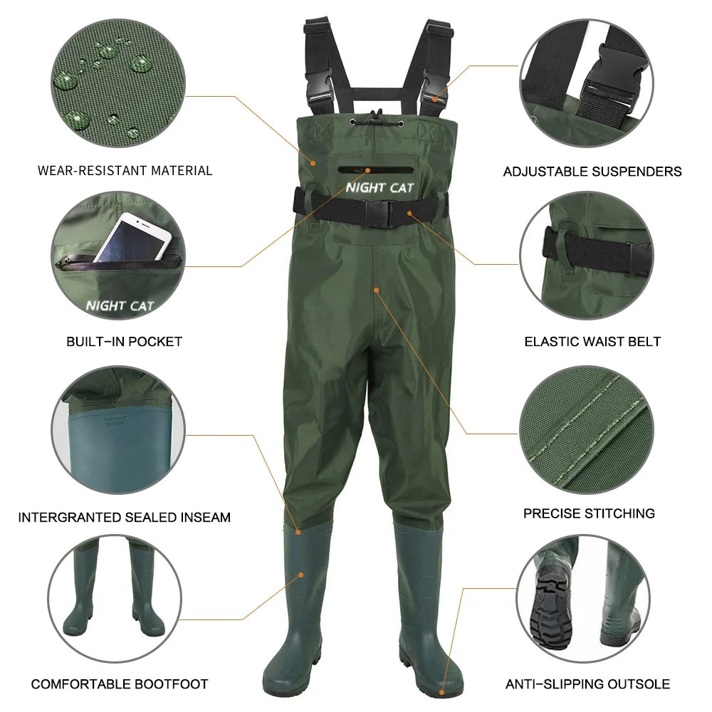 Fishing Wader, Waterproof Hunting, fishing Chest Wader with Boots Belt, Lightweight