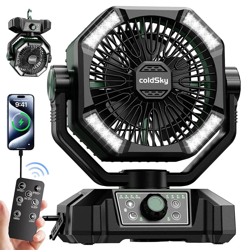 20000mAh Battery Camping Fan with 4 LED Lantern 8 Speeds