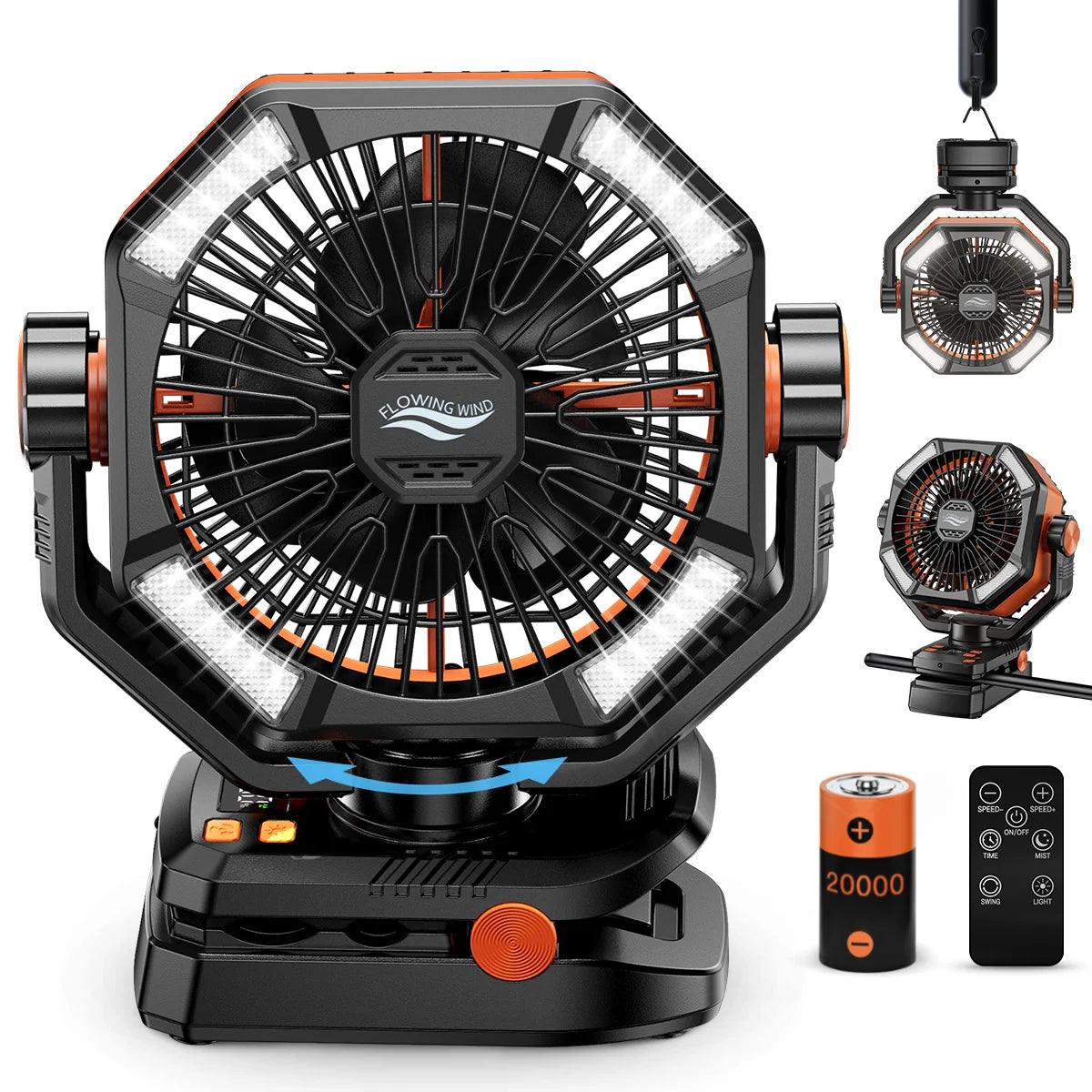 20000mAh Battery Camping Fan with 4 LED Lantern 8 Speeds