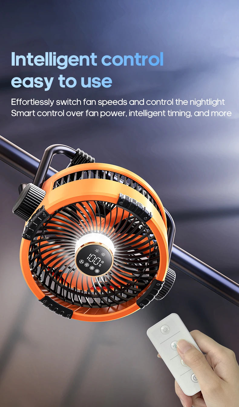 Portable 6 in 1 Outdoor Camping Fan 20000mAh Rechargeable Wireless Tent Ceiling Fan 4 Speed Adjustment LED Lighting Power Bank
