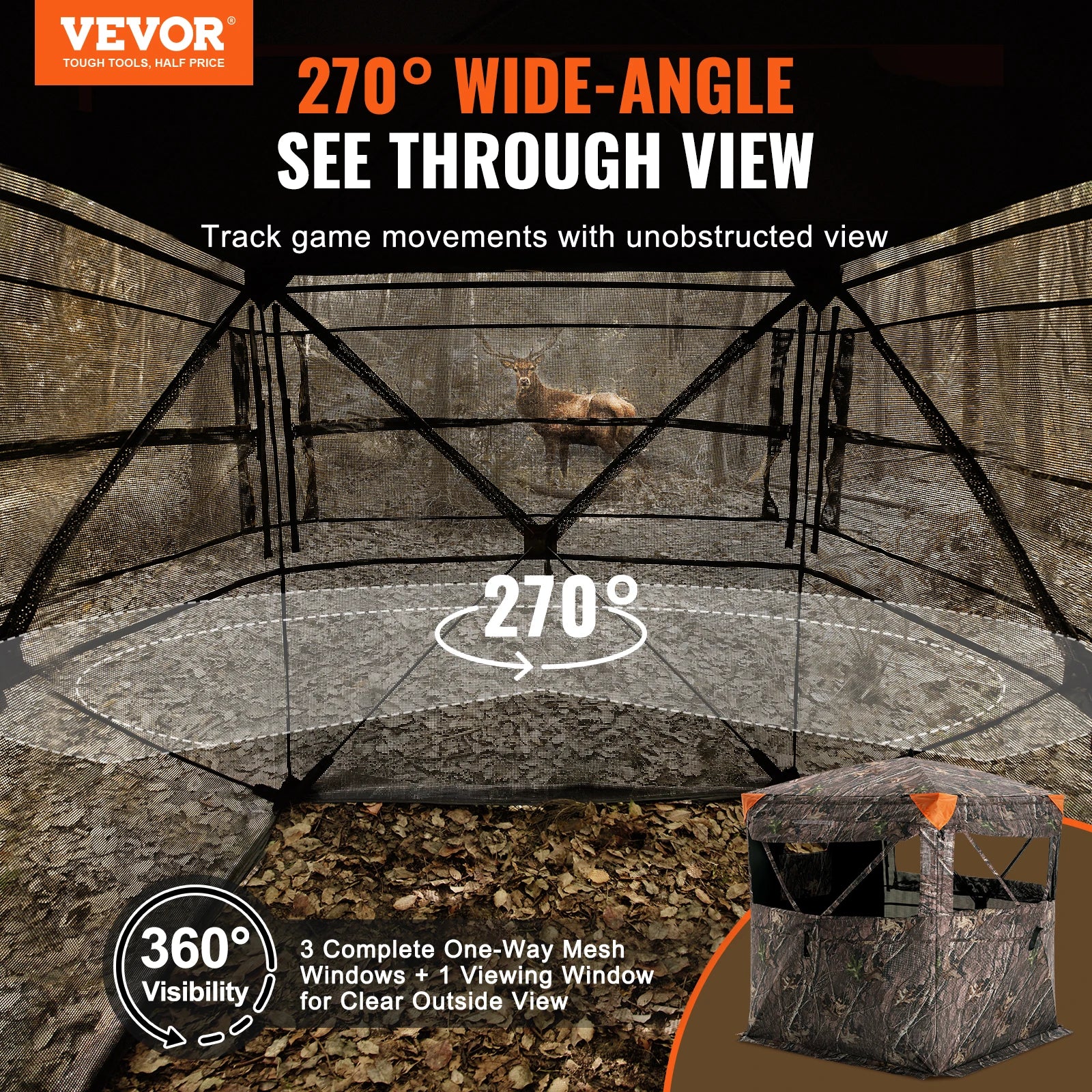 Hunting Blind  270° See Through Ground Blind 1-2 Person for  Turkey and Deer Hunting