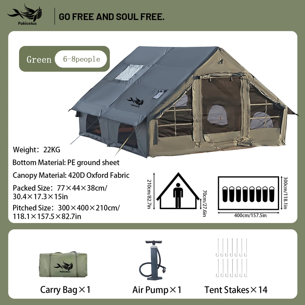 Inflatable Tent, Hunting Visualization Tent, No Assembly, With Air Pump, Tear-proof Zipper, 5-8 Person All Season Outdoor Camping Shelter