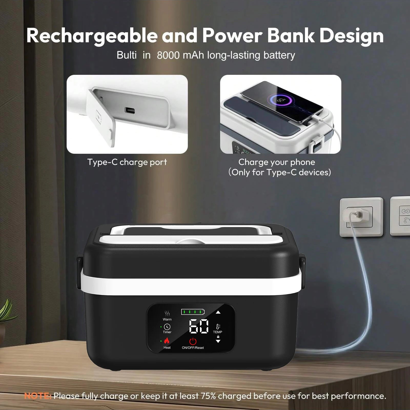 Wireless Electric Insulated Lunch Box, Stainless Steel Lunch  Food Warmer