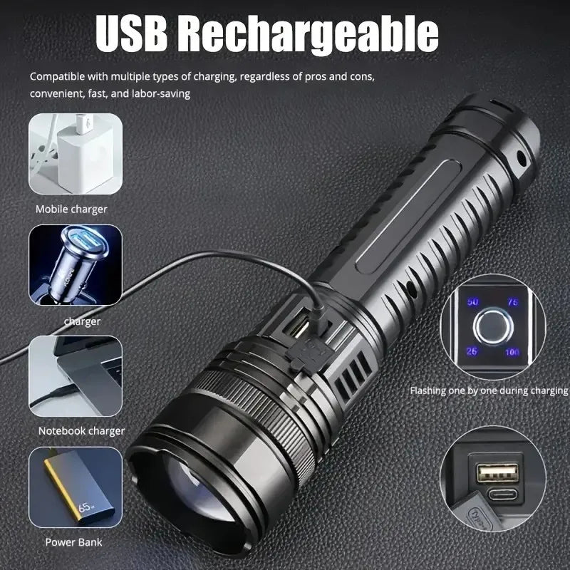 10000W Built-in Battery Flash Light. Most Powerful Led Flashlight