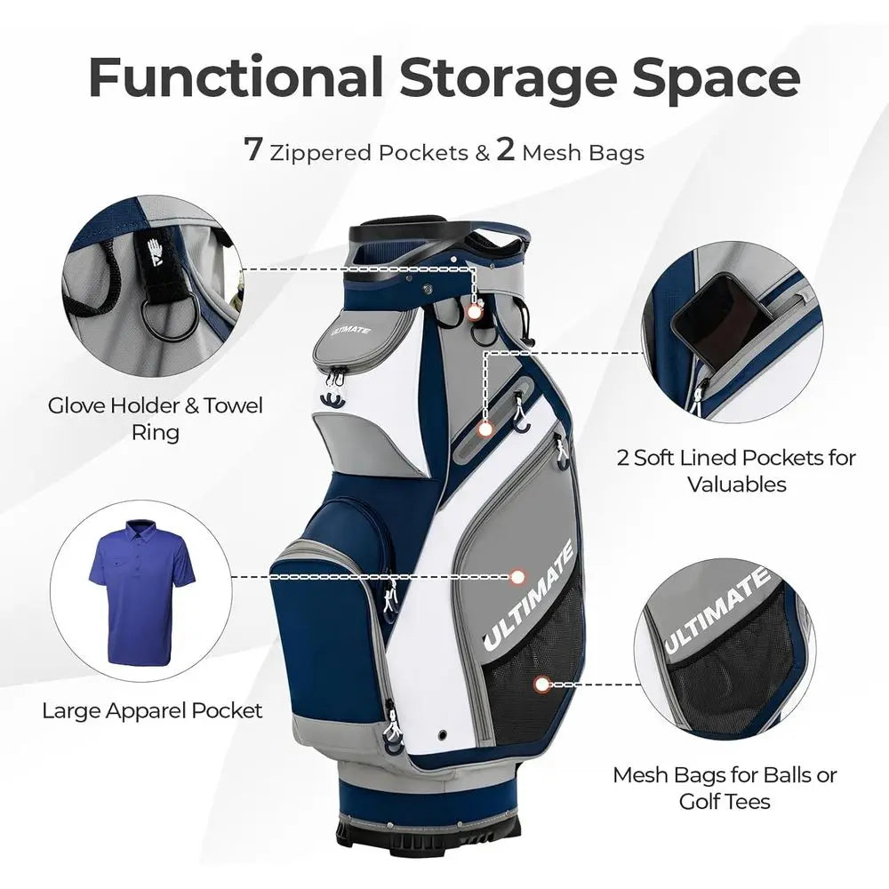 Lightweight 14-Way Golf Bag with 7 Zippered Pockets, Waterproof and Portable for Men & Women