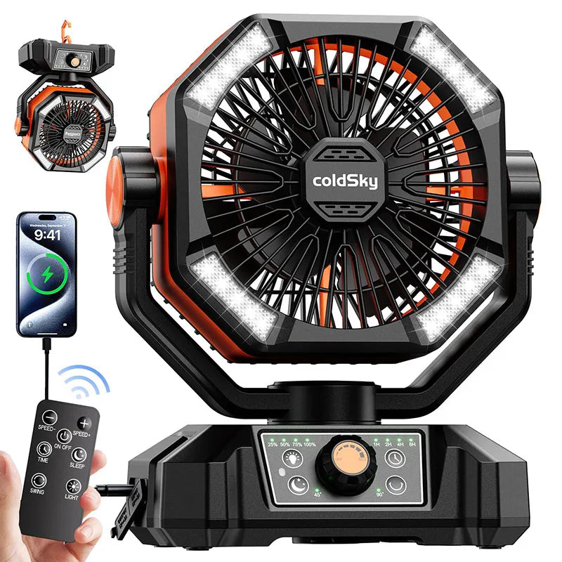 20000mAh Battery Camping Fan with 4 LED Lantern 8 Speeds