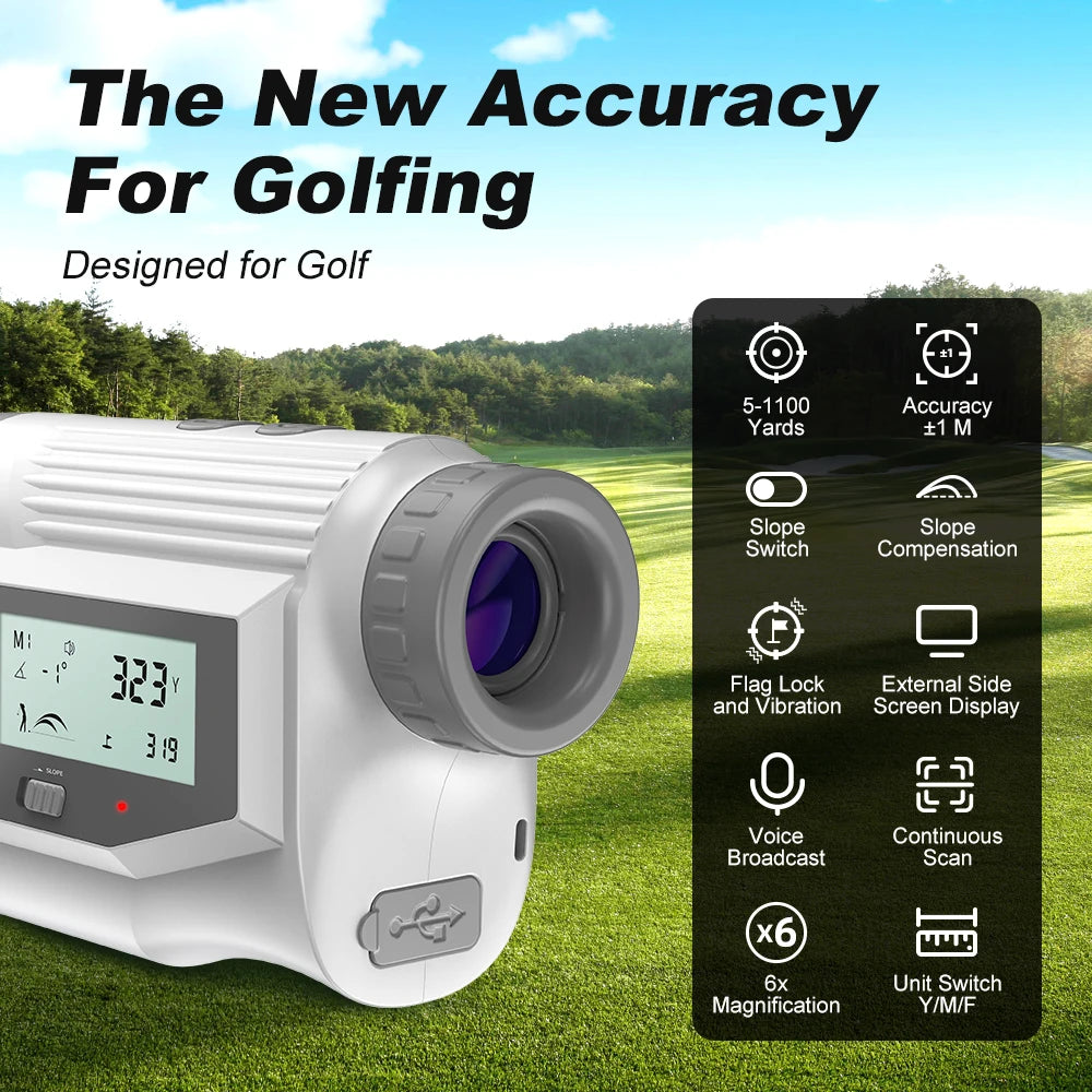 1090 Yards Golf Rangefinder with Angle Switch, Voice Prompts and Side Display