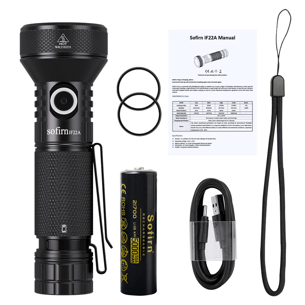 2100lm Flashlight 629M Long Range USB C Rechargeable