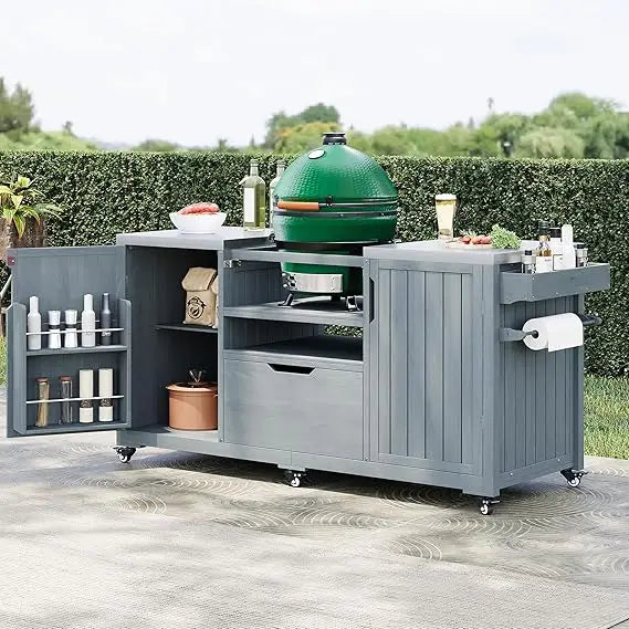 Outdoor Kitchen Island for Big Green Egg Grills, 66.5"  with Stainless Steel Top,