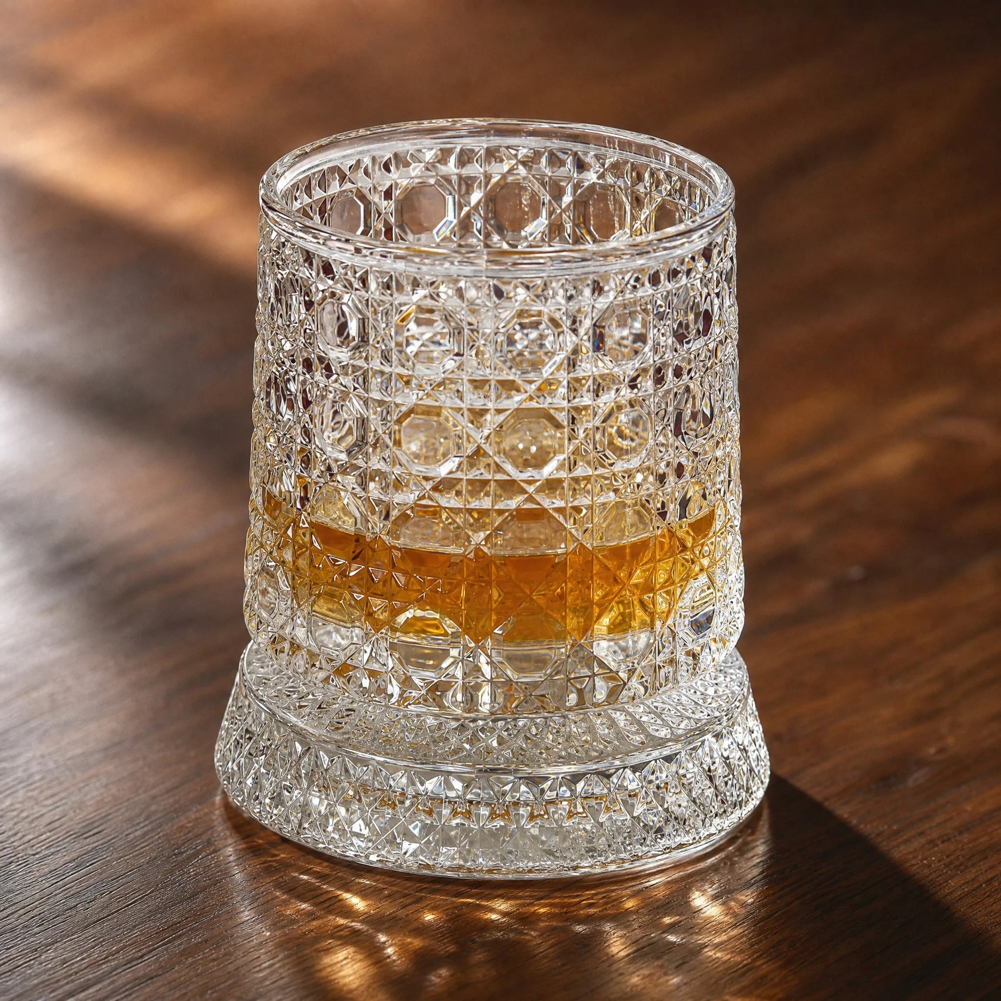 Rotating Whiskey Glass with LED Light Up Coaster,9 oz,Clear Glass