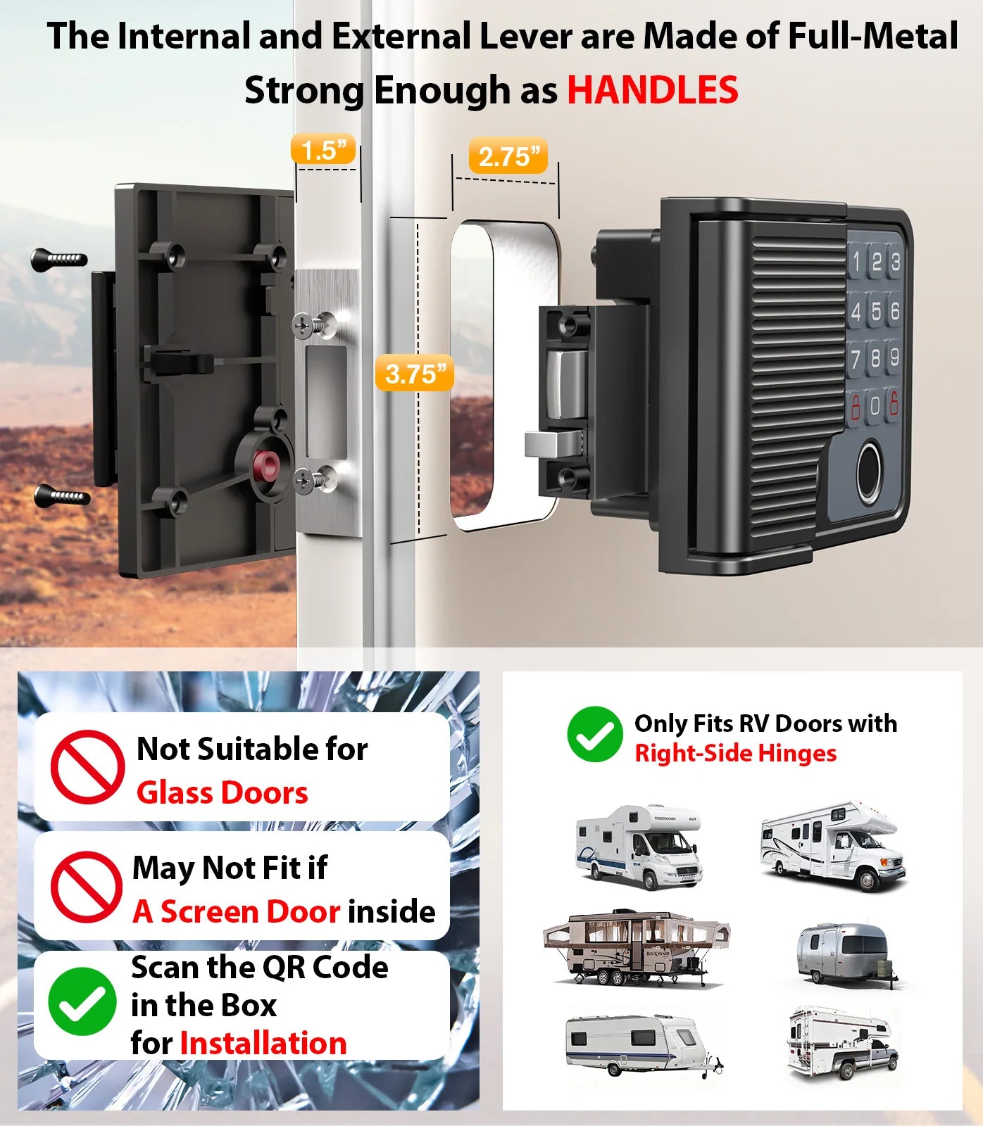 Smart RV Door Locks Keyless Entry  Fingerprint Remote Keypad