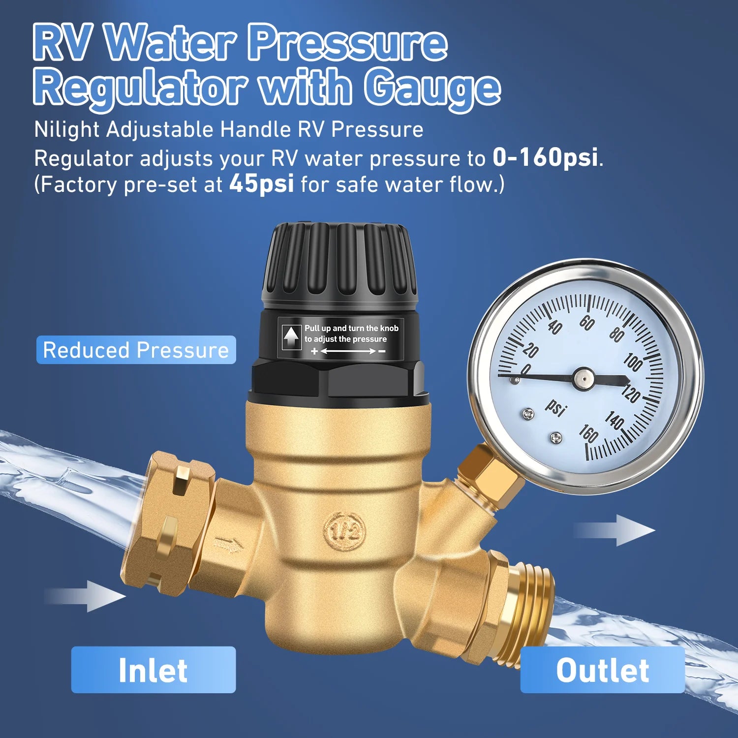 RV adjustable Water Pressure Regulator for RV Camper