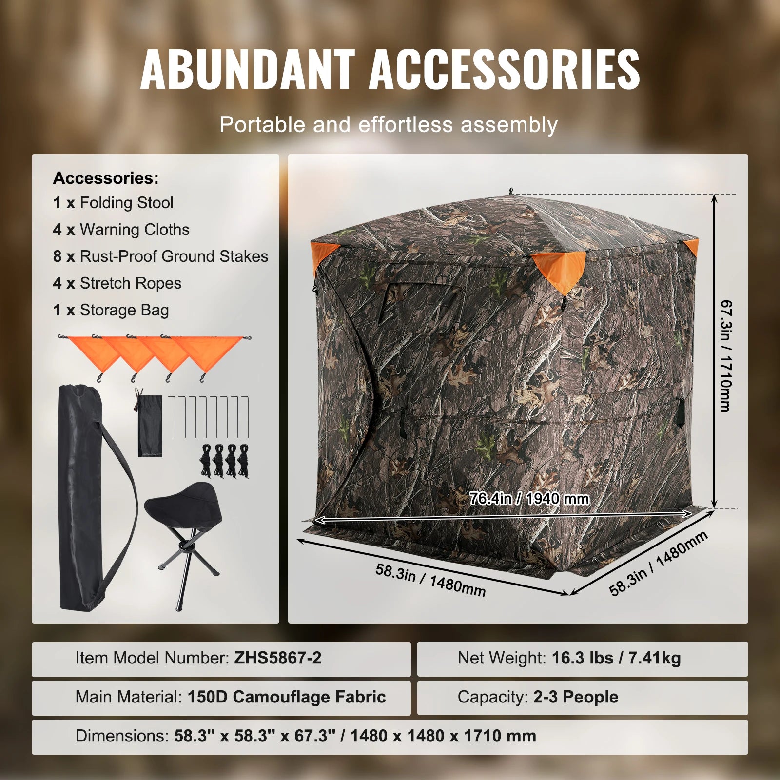 Hunting Blind  270° See Through Ground Blind 1-2 Person for  Turkey and Deer Hunting