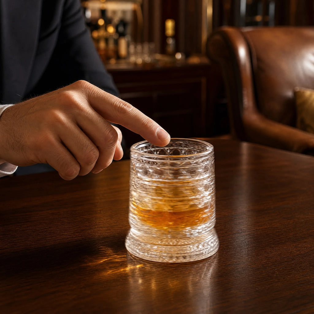 Rotating Whiskey Glass with LED Light Up Coaster,9 oz,Clear Glass