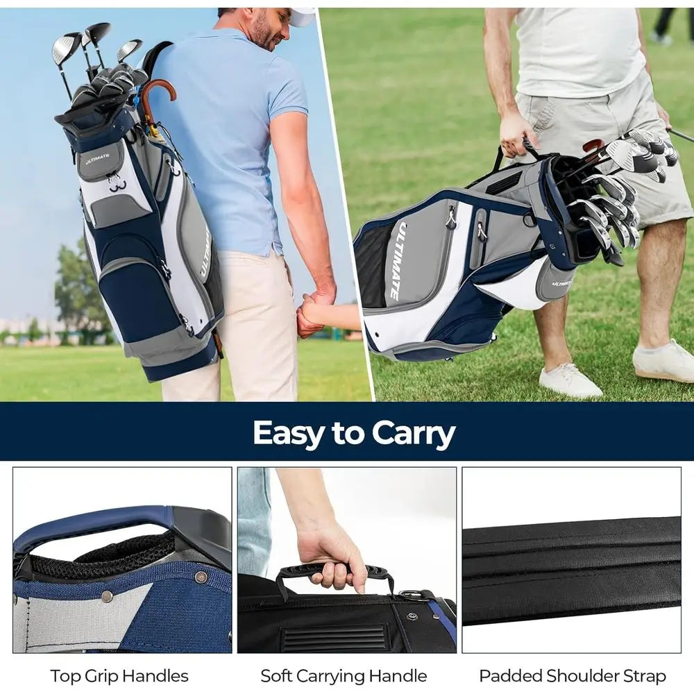 Lightweight 14-Way Golf Bag with 7 Zippered Pockets, Waterproof and Portable for Men & Women