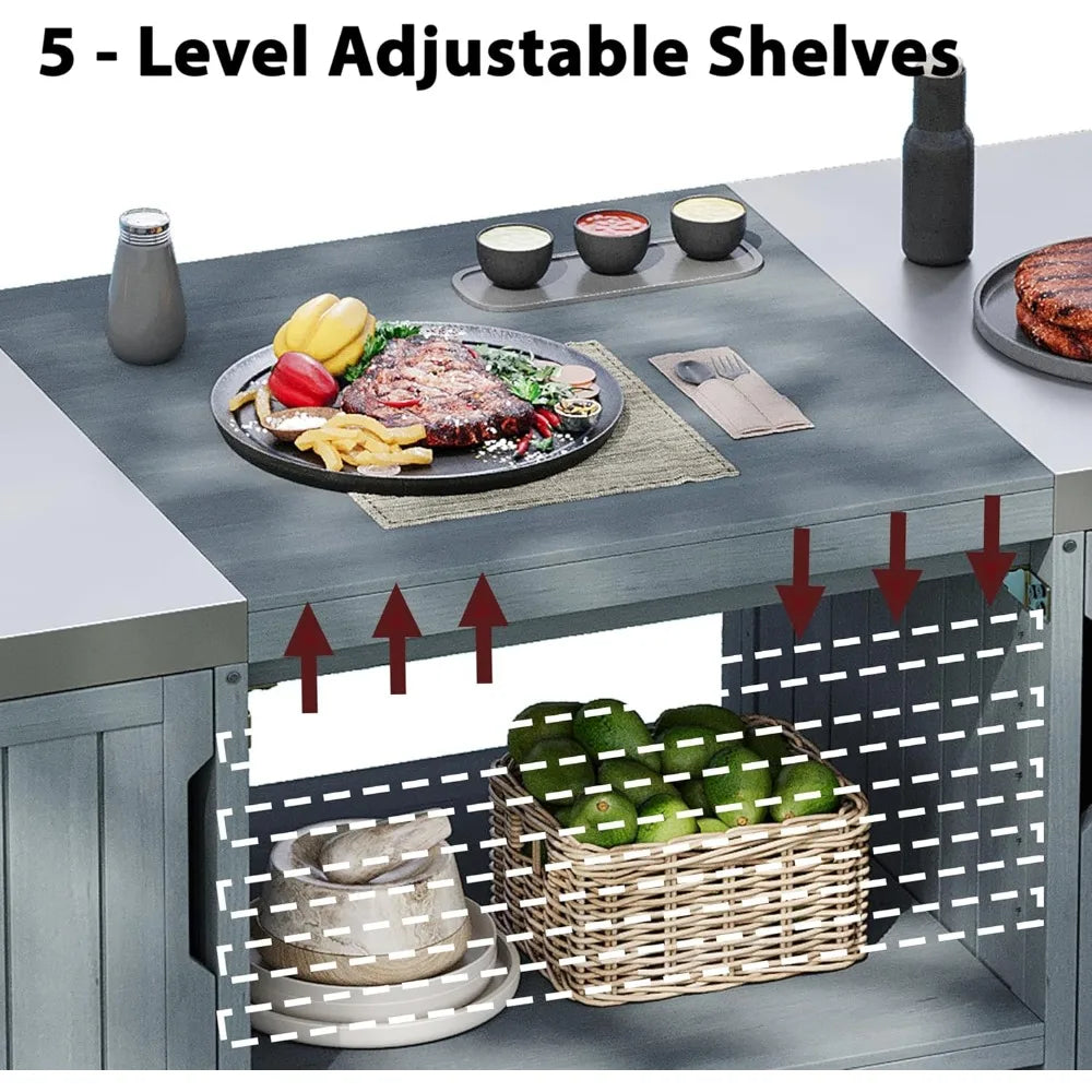 Outdoor Kitchen Island for Big Green Egg Grills, 66.5"  with Stainless Steel Top,