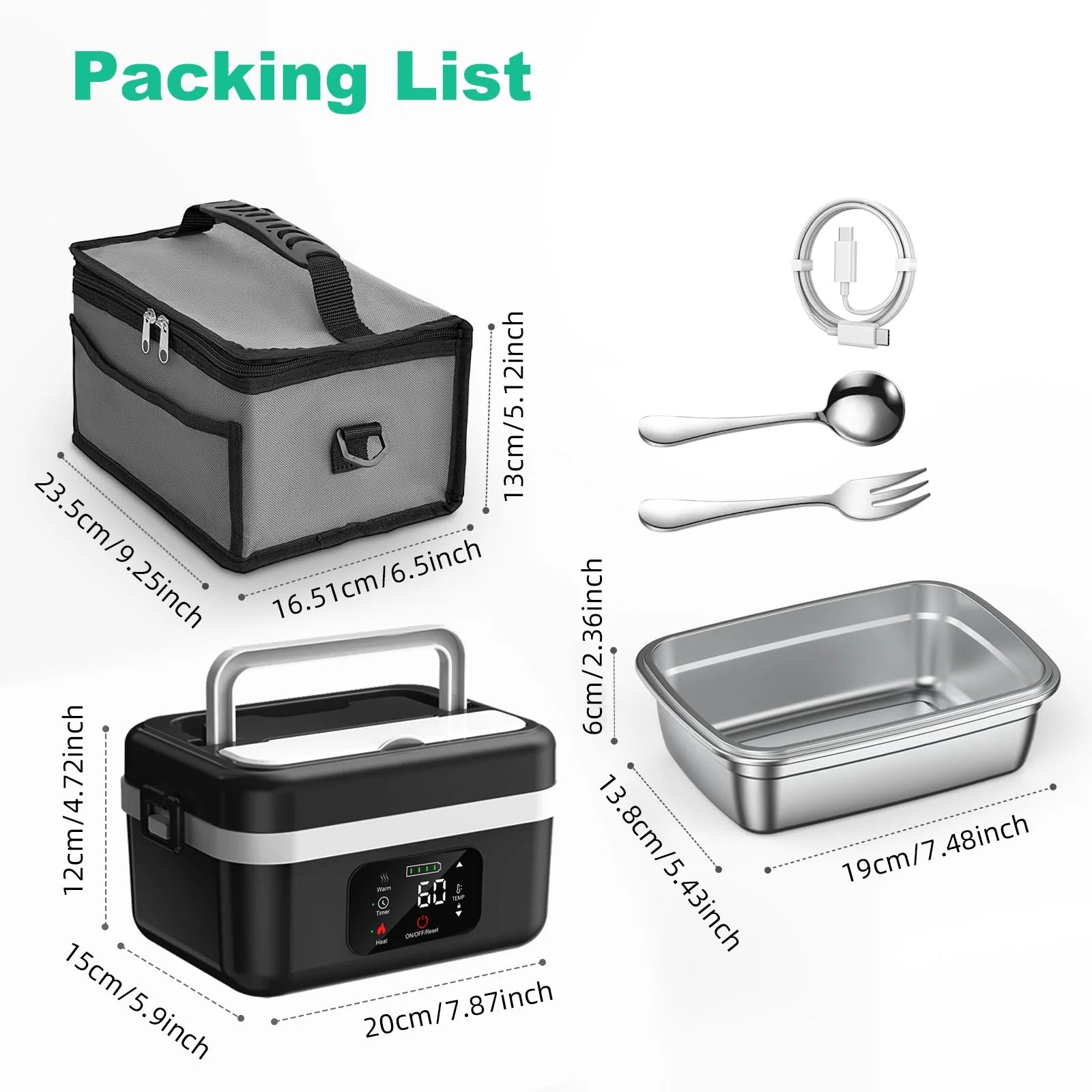 Wireless Electric Insulated Lunch Box, Stainless Steel Lunch  Food Warmer