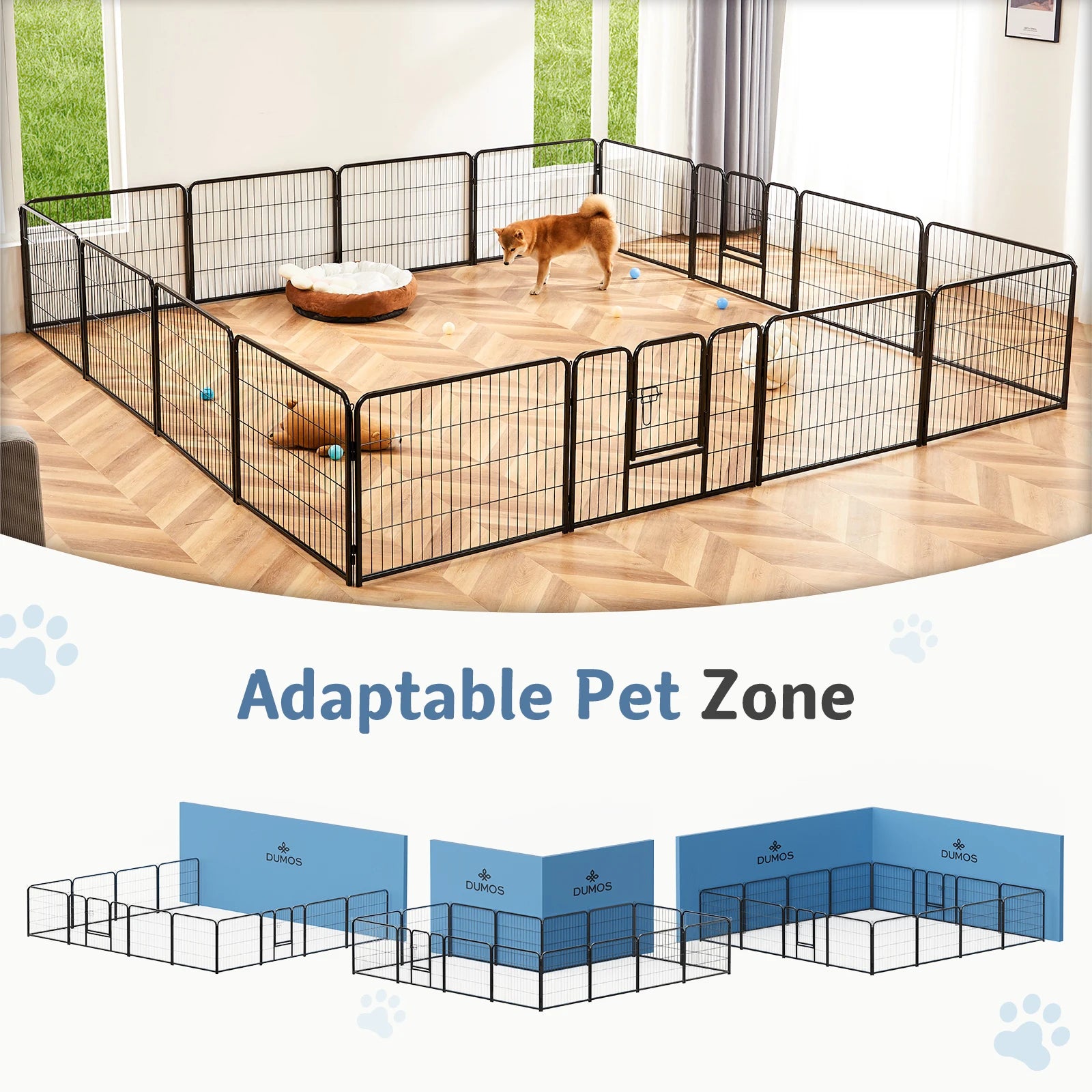 16 Panels Dog Fence Metal 24 Inch to 32 Inch Foldable for Large Dogs