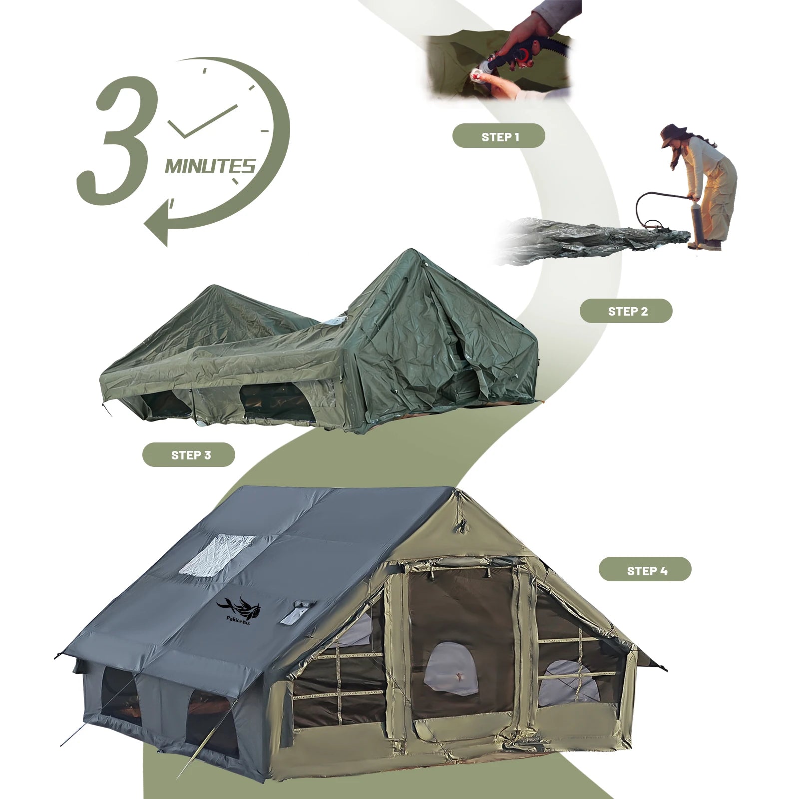 Inflatable Tent, Hunting Visualization Tent, No Assembly, With Air Pump, Tear-proof Zipper, 5-8 Person All Season Outdoor Camping Shelter