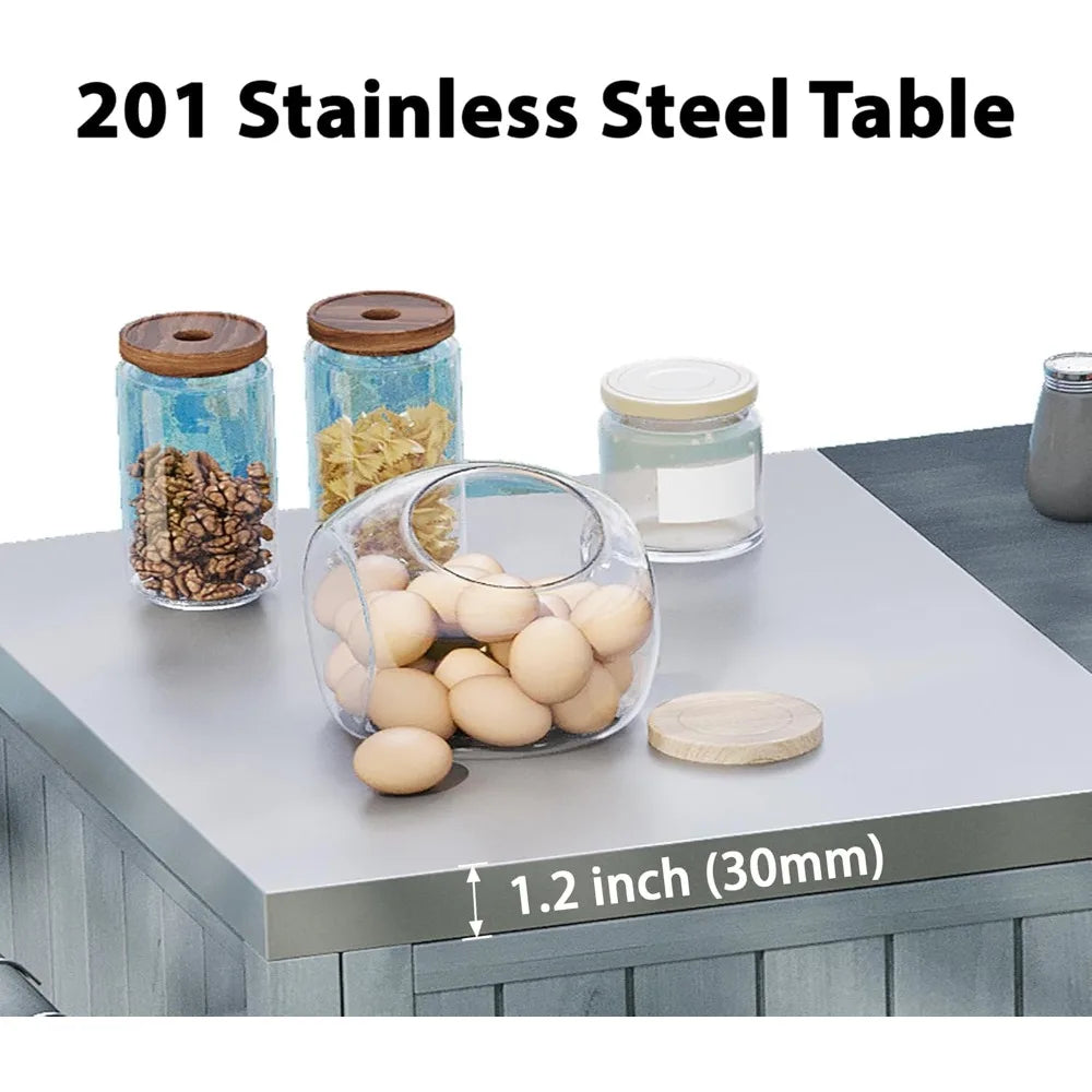 Outdoor Kitchen Island for Big Green Egg Grills, 66.5"  with Stainless Steel Top,