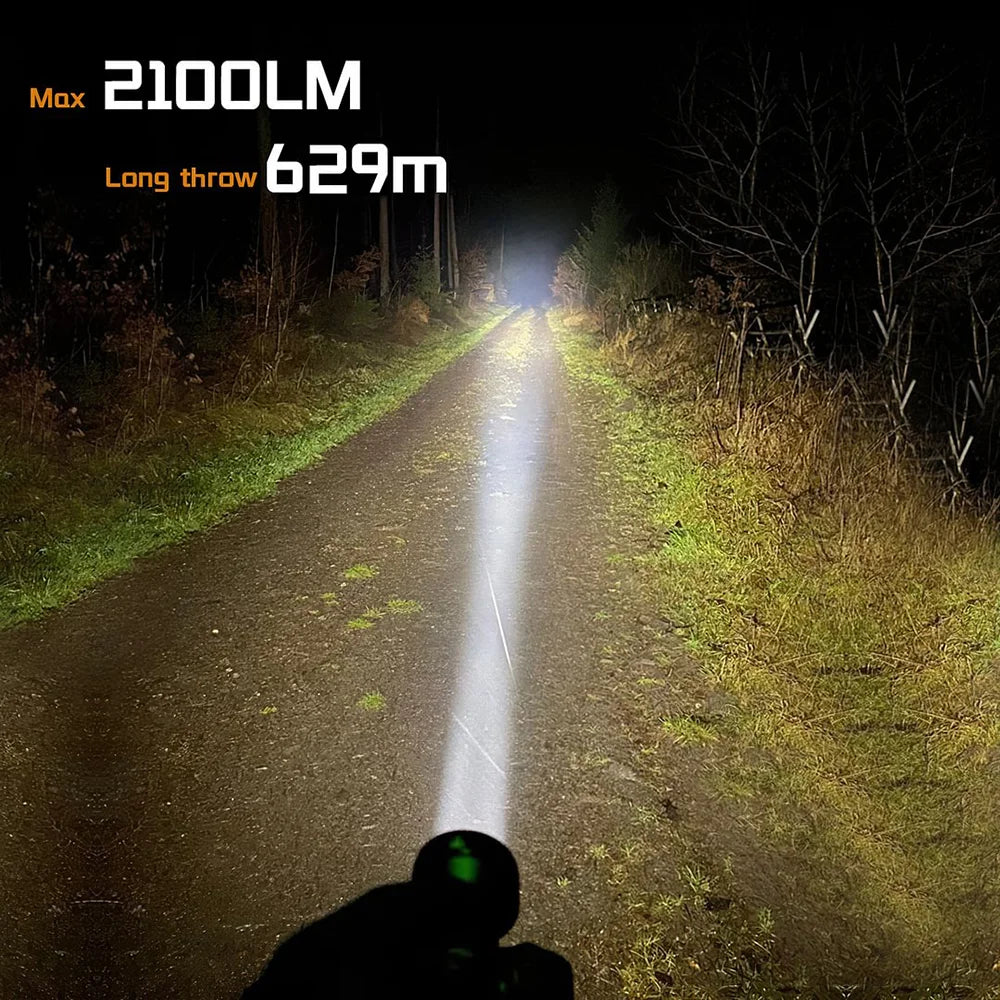 2100lm Flashlight 629M Long Range USB C Rechargeable