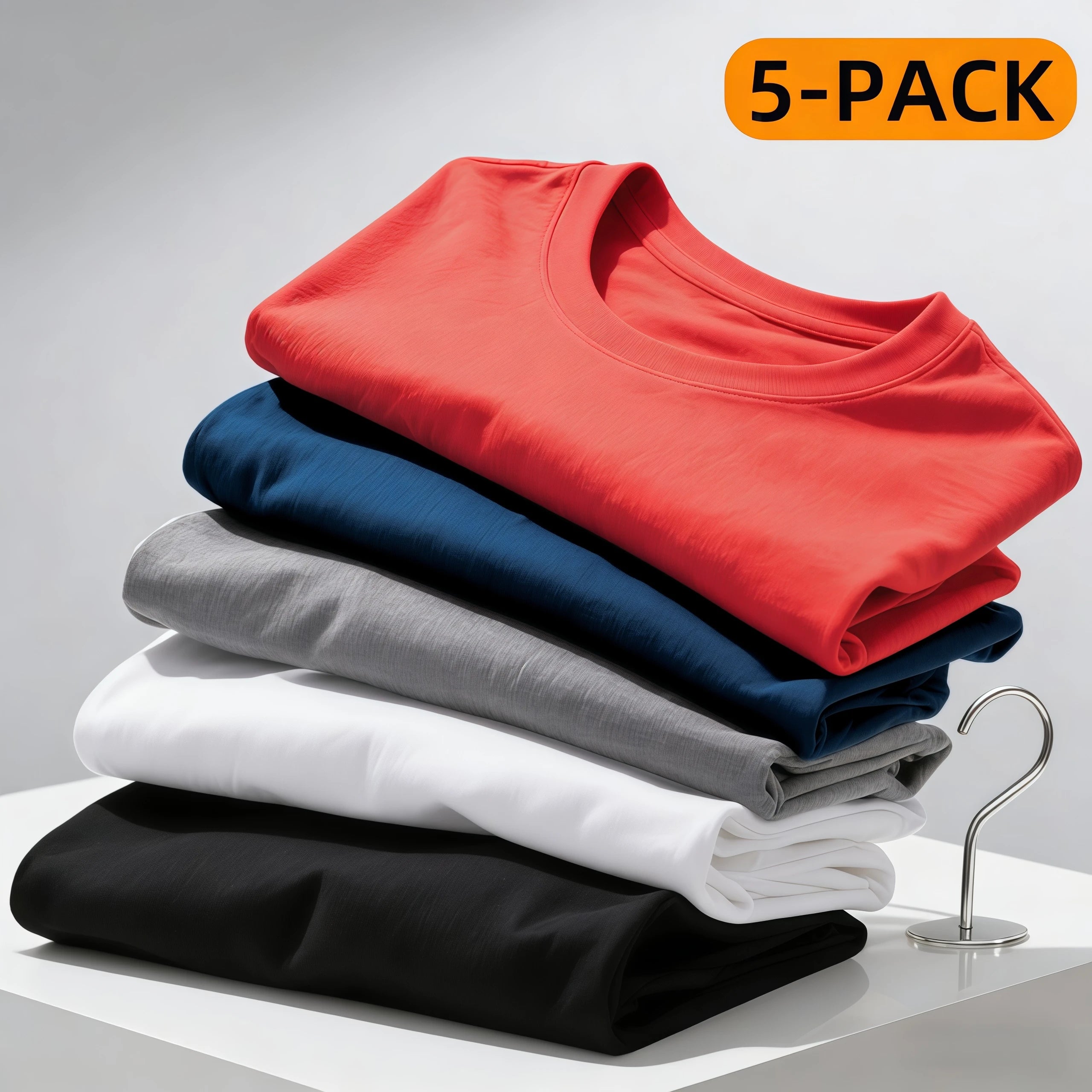 5 Pack Men's  Quick-drying  Short-sleeved Loose and Comfortable