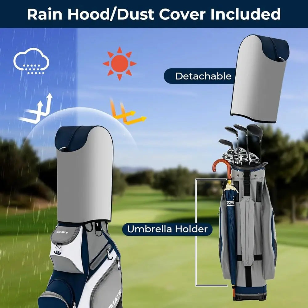 Lightweight 14-Way Golf Bag with 7 Zippered Pockets, Waterproof and Portable for Men & Women