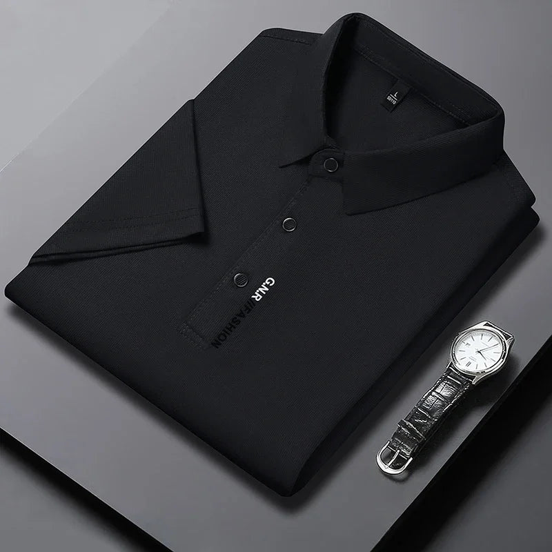 Men's Solid Color Golf Short Sleeve Polo Shirt Elastic Comfort