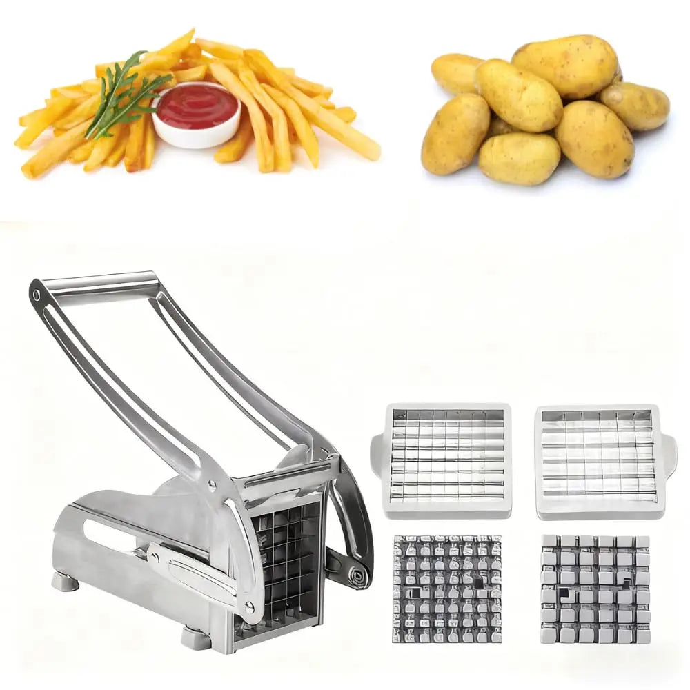 Stainless Steel  French Fry Cutter - 2 Blades (1/2" & 1/3") for Homemade Fries