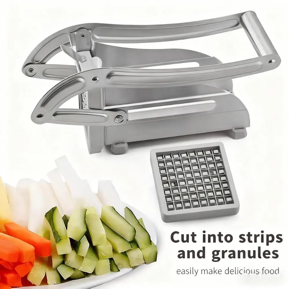 Stainless Steel  French Fry Cutter - 2 Blades (1/2" & 1/3") for Homemade Fries