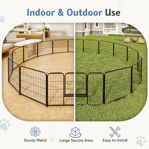 16 Panels Dog Fence Metal 24 Inch to 32 Inch Foldable for Large Dogs