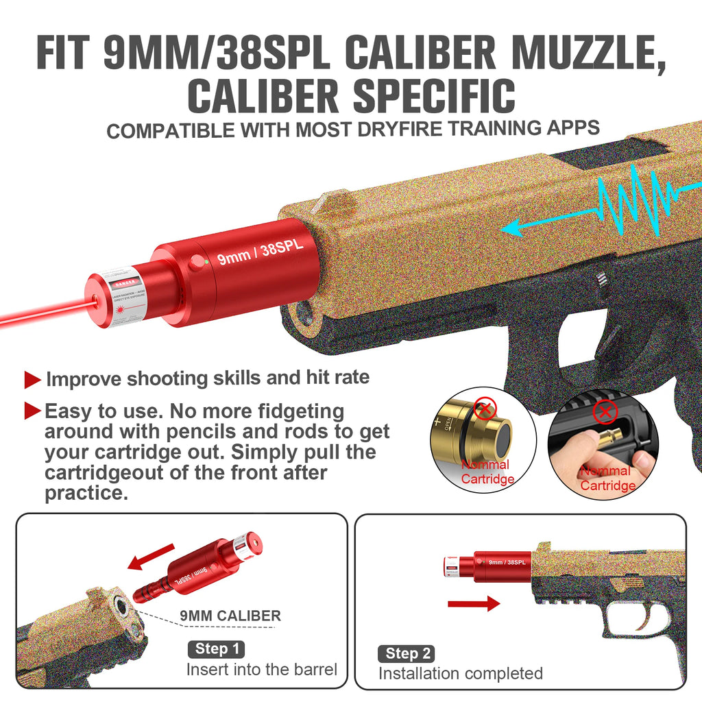 Laser Training System - Home Dry Fire Practice Save Ammo Cost for 9mm/38SPL.