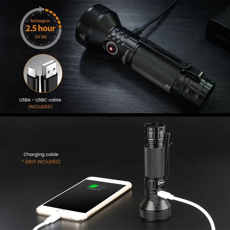 2100lm Flashlight 629M Long Range USB C Rechargeable