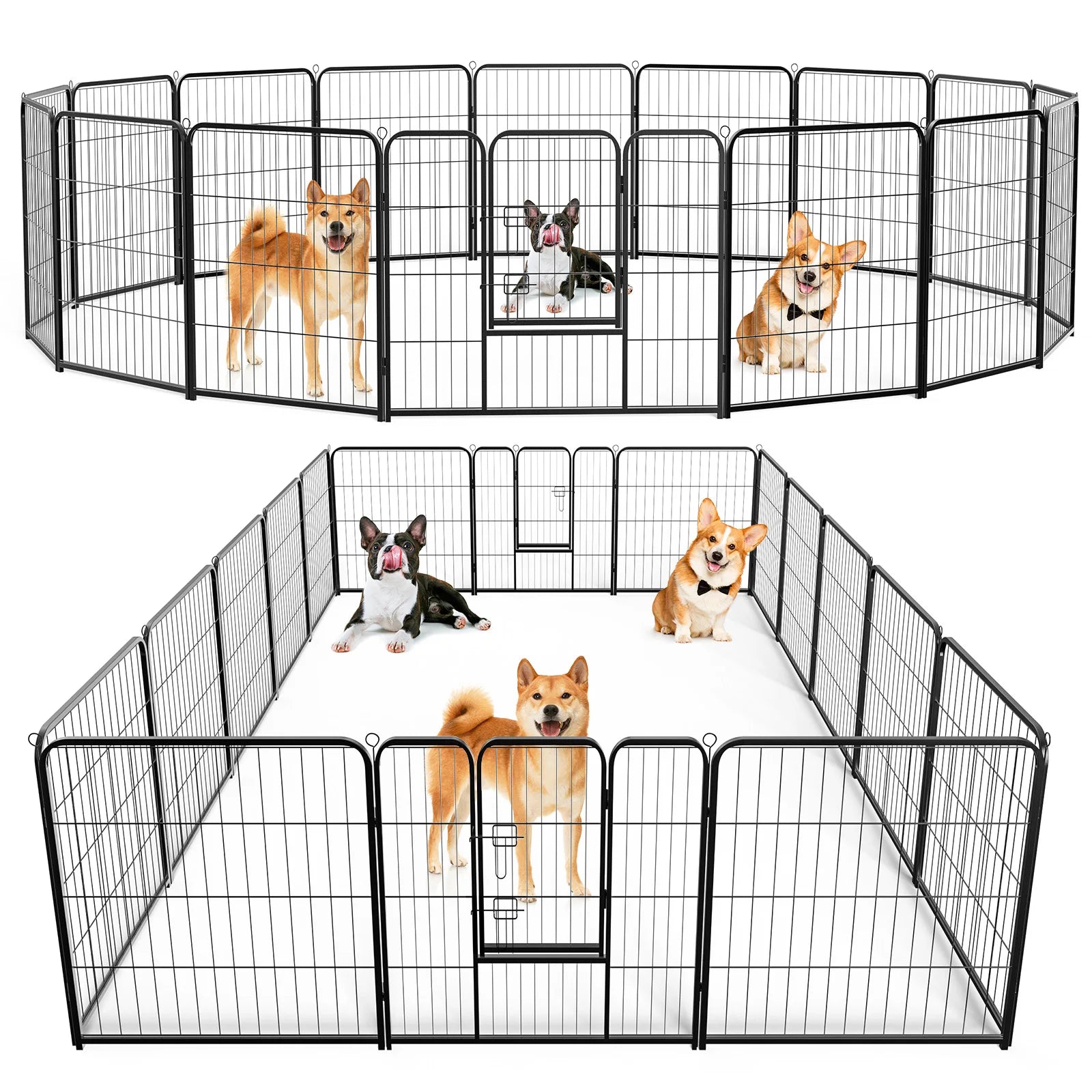 16 Panels Dog Fence Metal 24 Inch to 32 Inch Foldable for Large Dogs