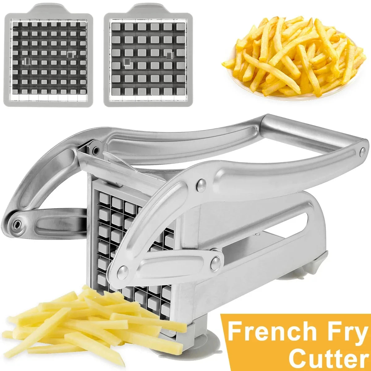 Stainless Steel  French Fry Cutter - 2 Blades (1/2" & 1/3") for Homemade Fries