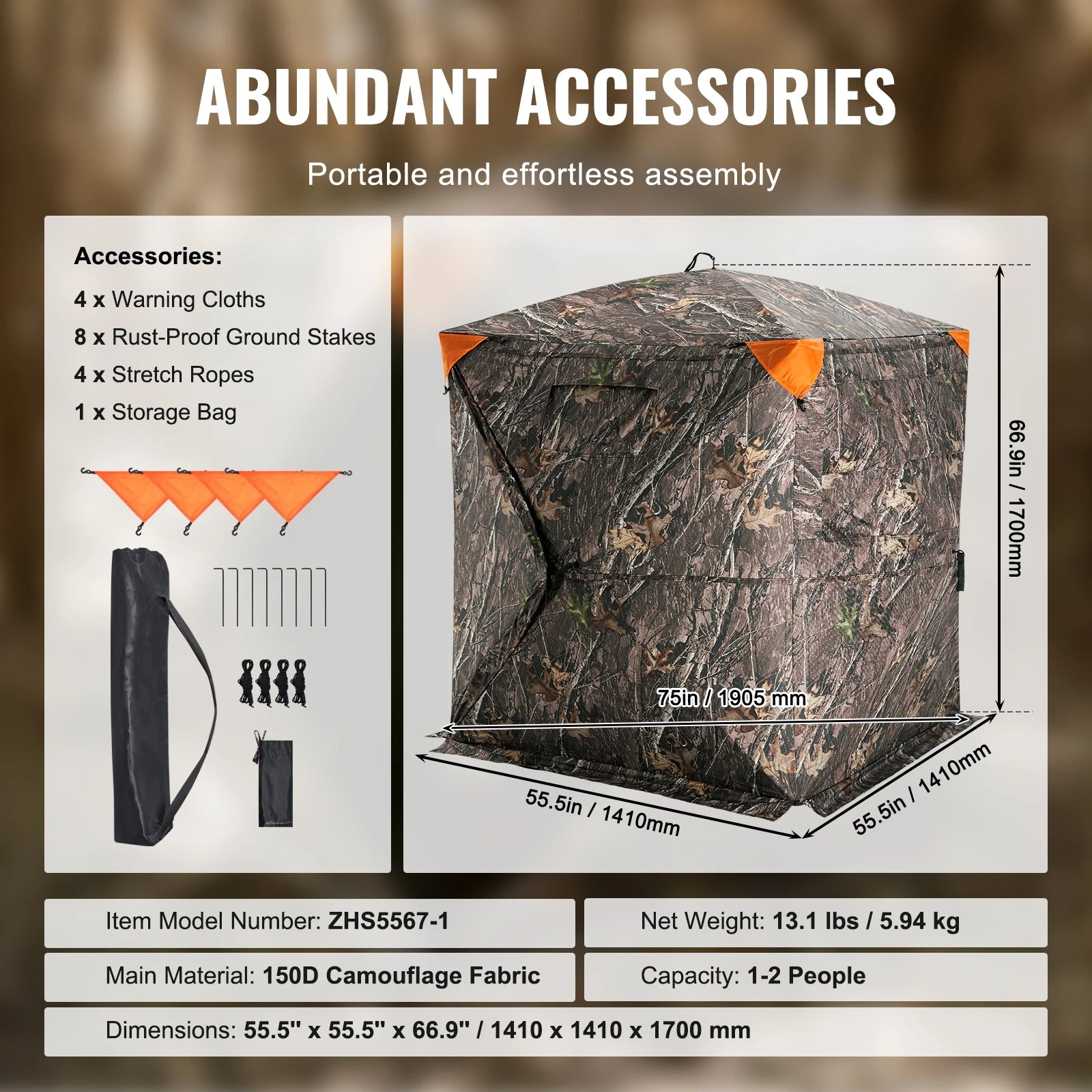Hunting Blind  270° See Through Ground Blind 1-2 Person for  Turkey and Deer Hunting