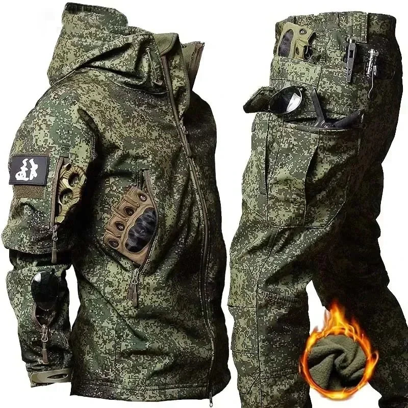 Waterproof  Camo Set Soft Shell Fleece Winter  Suit