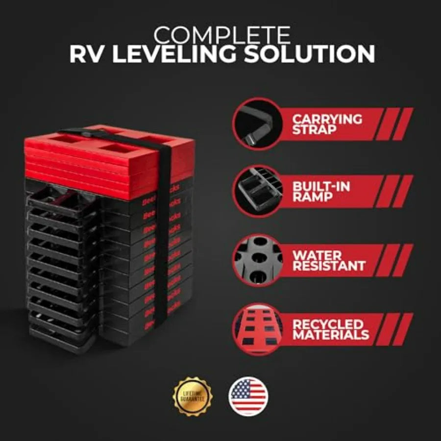 RV Leveling Blocks for Campers Trailers 15-Pack Heavy-Duty Stackable Design with Interlocking System in Black - Lifetime Warranty